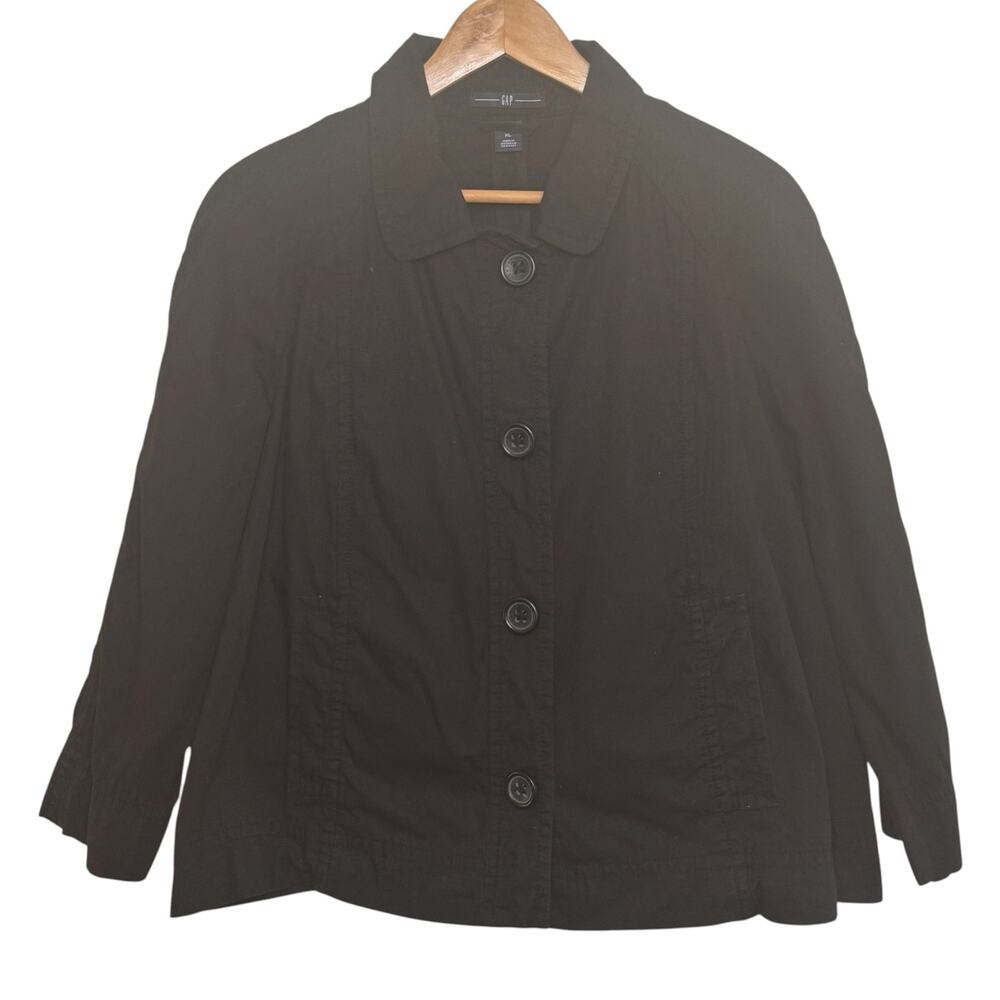 Gap Black XL Cropped 100% Cotton Button Front Swing Jacket with Pockets